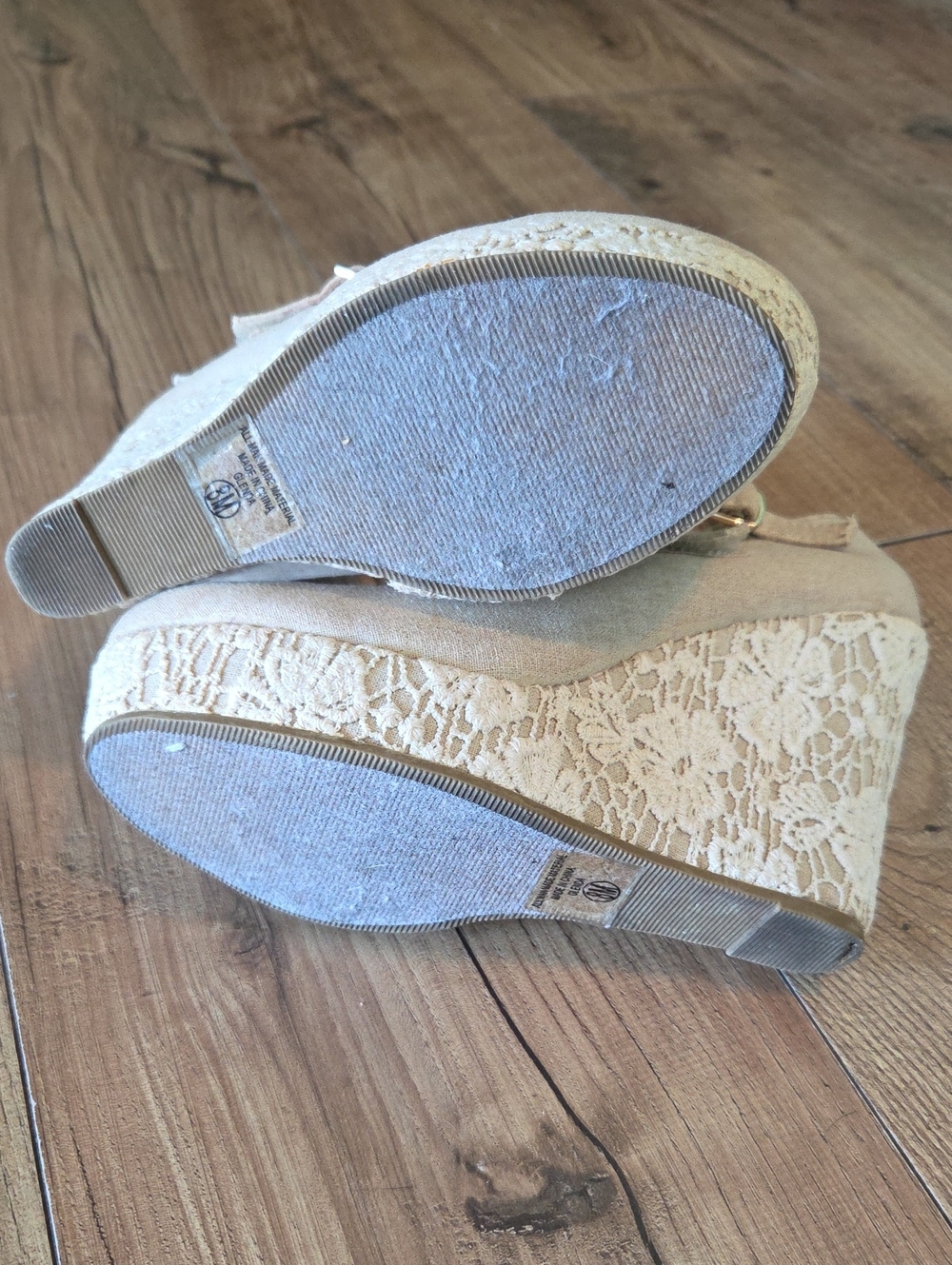 Soda | Glenda Beige Double-Strap Lace Wedge - Picture 7 of 10